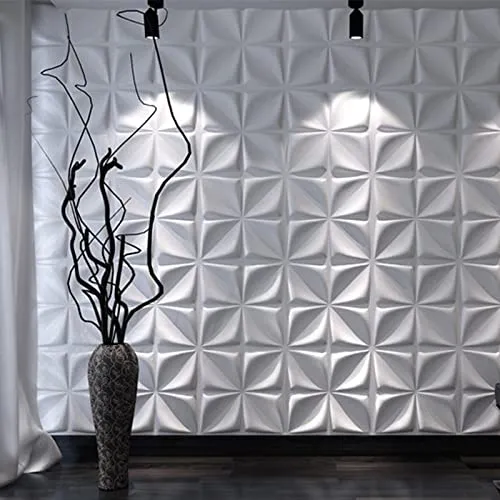 Art3d Set di 12 pannelli murali bianchi testurizzati 3D, piastrelle decorative da parete soggiorno, ufficio, colore: bianco, 3 mq, 50 x 50 cm