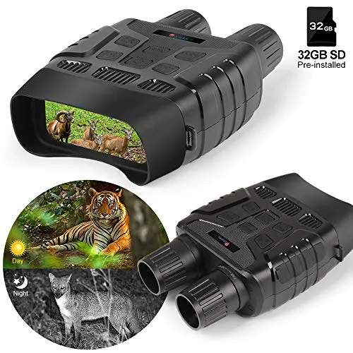 Visione Notturna Binocolo, Ctronics Occhiali Digitali Visione Notturna ad Infrarossi IR per la Caccia con Scheda di Memoria da 32GB inclusa, Schermo LCD TFT da 2.31”, Lente di Ingrandimento 3x e Zoom