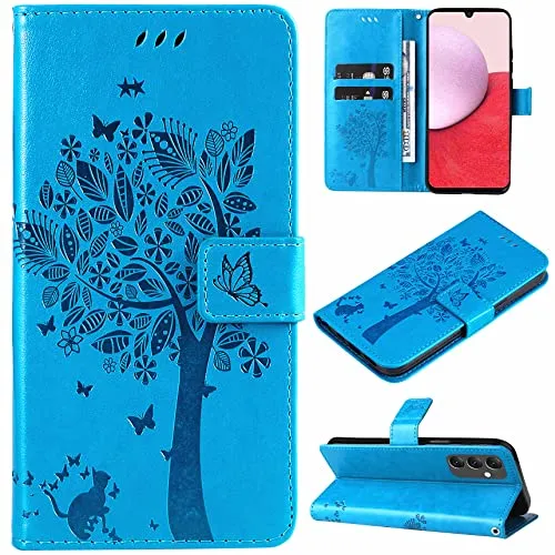 Hancda Custodia per Samsung Galaxy A14 5G/4G Cover Custodia Portafoglio in Pelle con Porta Carte Disegni Flip Case Magnetica Libro Sottile Cuoio Caso Antiurto Cover per Samsung Galaxy A14 5G/4G,Blu