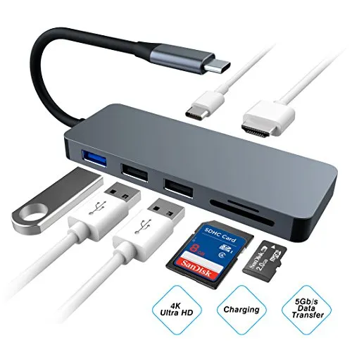 Type C hub,Hub USB C a HDMI 4K,3 Porte USB,Porta di ricarica Thunderbolt,Lettore di schede SD&TF,Plug&Play device per macbook pro 2016/2017