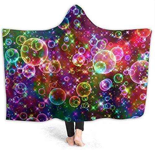OUCUCK Coperta in Pile Morbido, Colorful Sparkle Bubbles Flannel Fleece Hoodie Blanket Throw Wearable Cuddle Super Soft Warm Cozy for Living Room Bedroom Gifts Size 50x40 in, 60x50 in, 80x60 in