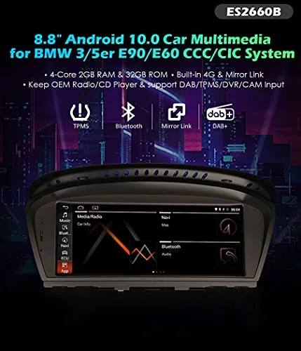 autoradio Erisin ES2660B per BMW 3er E60 E61 E63 E64 E90 E91 E92 E93 CIC CCC System 8.8" Android 10.0 Autoradio OEM Radio GPS 4G SIM WiFi TPMS DVR