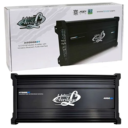 AMPLIFICATORE AUTO LANZAR HTG668BT HTG 668BT 6 CANALI 2100 WATT RMS 6 X 350 WATT RMS 4000 WATT MAX PER PORTE PORTIERE O SUBWOOFER CON TECNOLOGIA BLUETOOTH CON BASS BOOST 0 / +12 DB