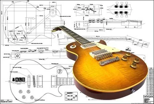 Plan of Gibson Les Paul '59 Chitarra Elettrica - Stampa su scala completa