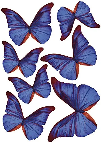 Plage 3D Charming Butterfly Stickers Decoration-Indigo Trasparente [7 Butterflies Between 8 x 6,5 cm And 14 x 11 cm], plastica, Blue, 14 x 0.1 x 11 cm, 7 unità