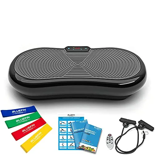 Bluefin Fitness Pedana Vibrante Ultra Slim | Tecnologia Innovativa | 5 Programmi + 180 Livelli | Allenamento Completo | Silenziosa | Altoparlanti Bluetooth | Dimensioni Ridotte | Design Elegante