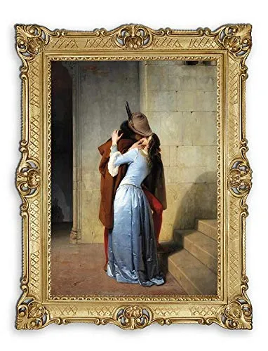 Lnxp - Quadro da 70 x 90 cm artista; F. Hayez ´ Il bacio – Il Bacio ´ – Quadro barocco cornice anticata Repro Renaissance come dipinto & riproduzione d'arte di alta qualità