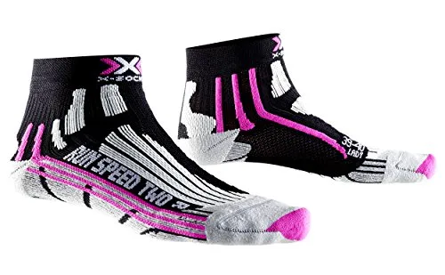 X-Socks Run Speed Two Lady - Calza Running, Donna, Nero (Black/Fuchsia), 41/42