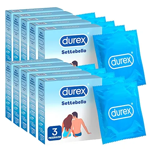 10x Durex Settebello Classico Preservativi in Lattice Naturale Confezione da 3 Pezzi Ognuna - 30 Profilattici