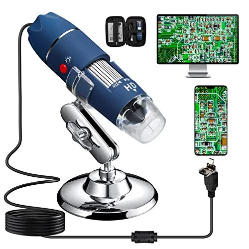Bysameyee HD 2K 2MP Microscopio USB, Microscopio Digitale con Ingrandimento da 40X a 1000X, Endoscopio Ispezione con Fotocamera Custodia, Compatibile con Windows 7 8 10, Mac, Linux, Android OTG