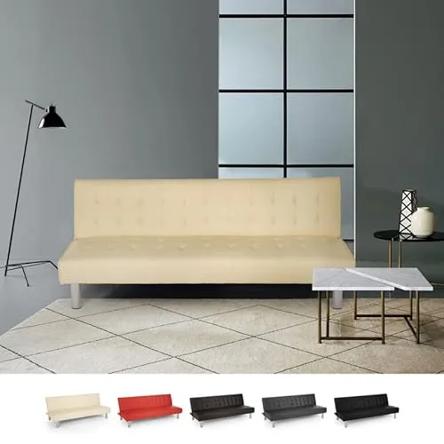 Produce Shop Divano letto clic clac 2 posti in similpelle reclinabile design moderno Elly - Beige