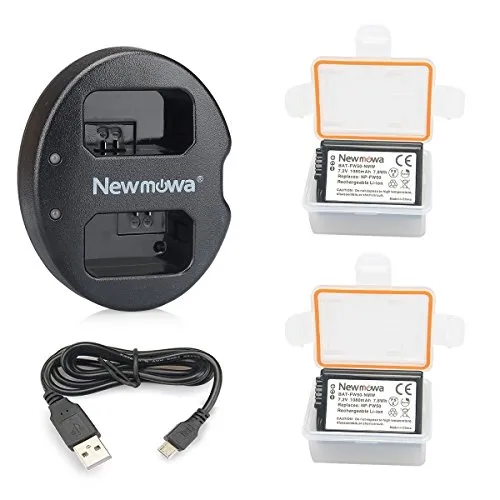 Newmowa NP-FW50 Batteria (confezione da 2) e Doppio Caricatore USB per Sony NP FW50 Sony Alpha a3000, Alpha a5000, Alpha a6000, a6100, a6300, a6500, Alpha 7, a7,Alpha 7R, a7R, Alpha 7S, a7S