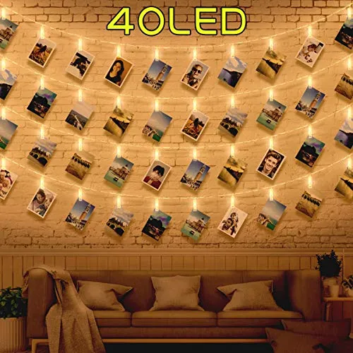 40 Luci per Foto - Lucine Led Decorative per Camere Luci Led Foto, Porta Foto Polaroid Mollette Led per Foto, Luci Decorative Interno
