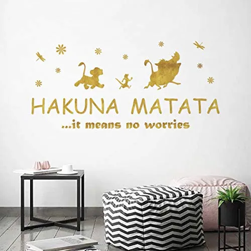 ufengke Adesivi Murali Citazioni Hakuna Matata Scritte Adesivi Muro Frasi Motivazionali Dorate per Camera da Letto Bambini Soggiorno Asilo Nido Decorazioni Parete