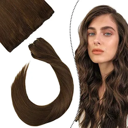 Ugeat Non Trasformati EZE Extensions 50g Remy Tessitura Umana Estensioni Capelli Veri 18Pollice 45cm Capelli Extension Veri Marrone Scuro #4