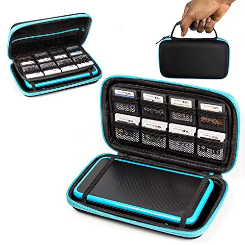 Orzly 2DS XL Case, Tasche für das Neu - Aufbewahrungstasche / - Hartschalen Case/Cover/Hülle/Schutzhülle für die New Nintendo Konsole & Accesoires - BLAU auf Schwarz