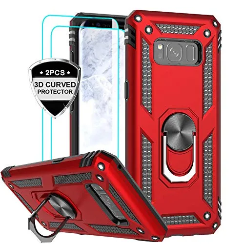 LeYi per Cover Samsung Galaxy S8 con 3D Pet Pellicola, Custodia 360°Girevole Regolabile Ring Armor Bumper TPU Case Magnetica Supporto Smartphone Silicone Custodie per Samsung Galaxy S8 Rosso Red