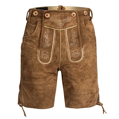 Bongossi-Trade Lederhose Shorts in Pelle Mens con Il Marrone Chiaro con Giarrettiere German Oktoberfest TRADIZIONALMENTE 60