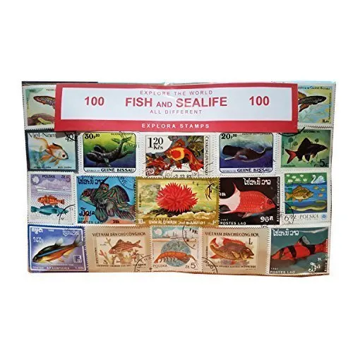 worldwide Fish, Sea Life e animali marini francobolli Collection – 100 different. Souvenir/Speicher/Memoria. Collezione francobolli provenienti da tutto il mondo. timbre/Stempel/francobollo/sello.