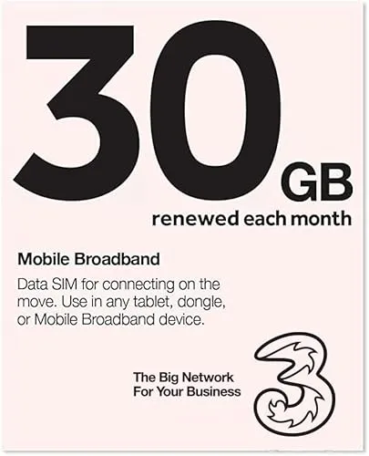 Tre Sim solo dati - 30 GB rinnovati ogni mese - Pre-pagato da ora fino al 28.02.2024 - Funziona intorno £3,64 al mese