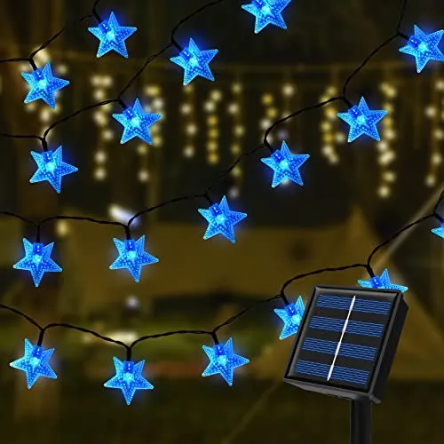 Topspeeder Catena Luminosa Stella, 7m 50 LED Catena Luminosa Solare Esterno, Stella Blu Luci Led Impermeabili, Stelle Catene Luminose per Feste di Natale, Matrimoni, Giardino, Cortile, Decorazione