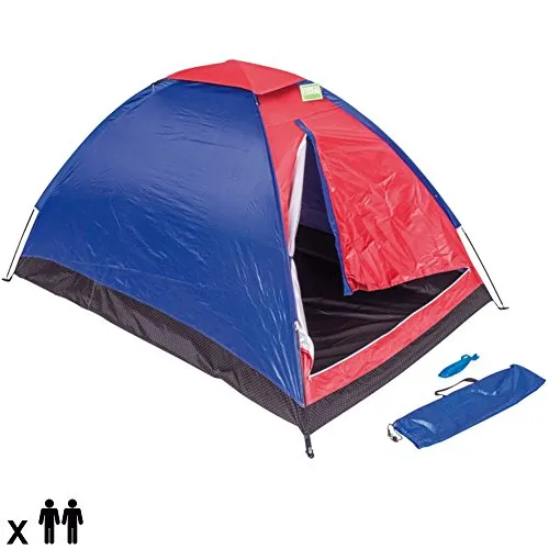 Tenda Da Campeggio Per 2 Persone Tenda Camping Spiaggia Cupola 2 Posti Coppie Tenda Outdoor in Nylon Antivento Zanzariera Colore Rosso Blu ENRICO COVERI