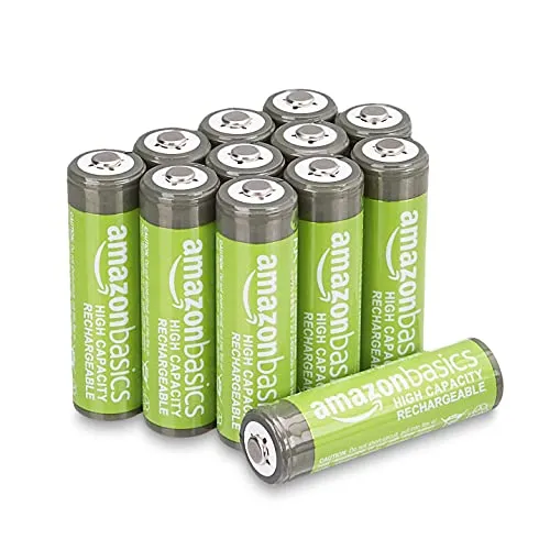 Amazon Basics - Batterie AA ricaricabili, ad alta capacità, 2400 mAh, NiMh, pre-caricate, confezione da 12