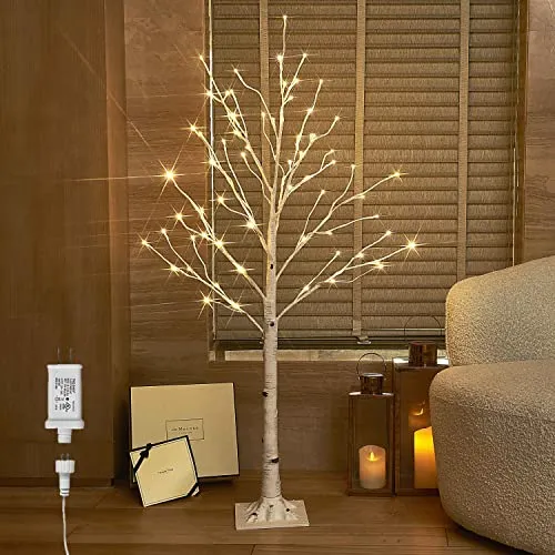 Hairui Betulla 120CM 72L per la Decorazione Domestica Albero di Natale Bianco con Luci LED Albero Artificiale Illuminato con Scintillio Parziale Caratteristica