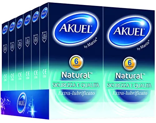 Akuel Natural, preservativi classici in lattice di gomma naturale, pacco scorta da 144 pezzi (144) …