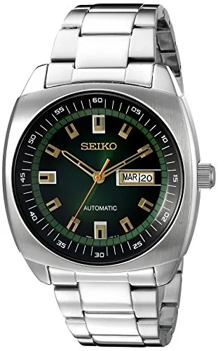 Seiko SNKM97 analogico uomo verde quadrante orologio automatico in acciaio INOX argento