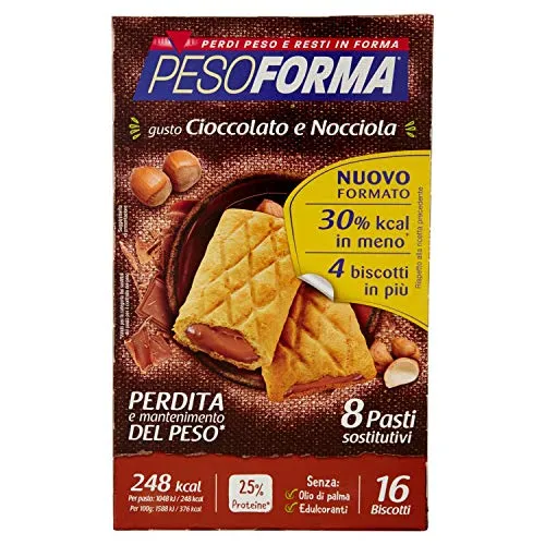 Pesoforma Biscotti Cioccolato e Nocciola - Pasto sostitutivo dimagrante - SOLO 248 Kcal - Ricco in proteine - 8 pasti