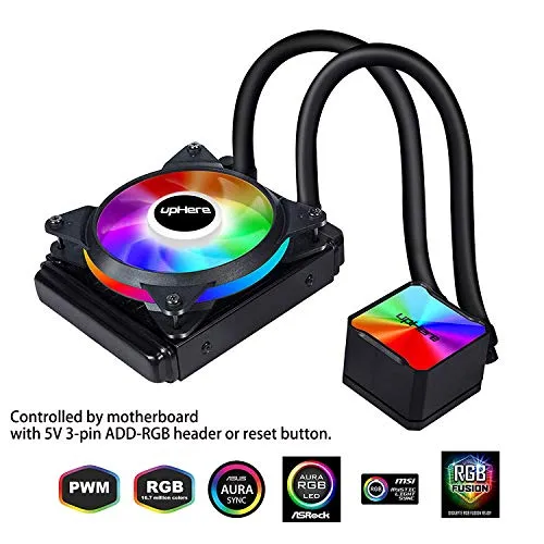 upHere RGB LED Liquid CPU Cooler Sistema di Raffreddamento a Liquido Radiatore da 120 mm con Ventole 120mm PWM-Supporto ASUS Aura/GIGABYTE RGB Fusion/MSI Mystic Light/AsRock Polychrome Sync-CC120RGB