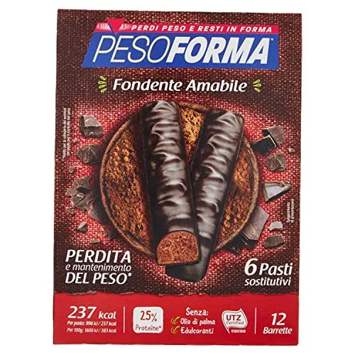 Pesoforma Barrette - Fondente Amabile, Pasti Sostitutivi Dimagranti, 12 x 31g