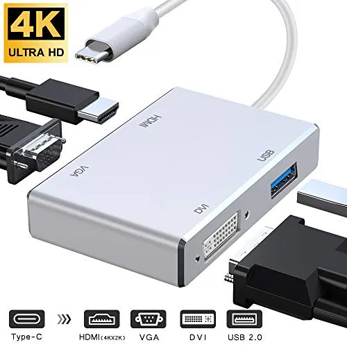 Adattatore da C a HDMI, HuiHeng USB C a HDMI DVI VGA USB 3.0 HUB Adattatore multiporta per Chromebook MacBook Samsung S8 / S8 Plus