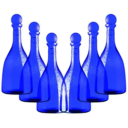 Set 6 pezzi Bottiglia in vetro per acqua solarizzata colore blu mod. Viola 750ml con tappo a sfera