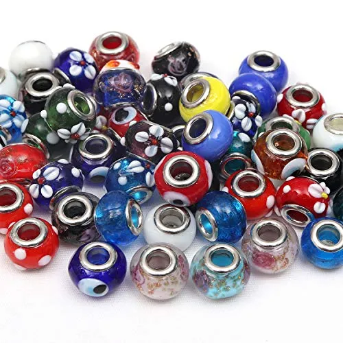 Kurtzy Perline Vetro Murano (50 Pz) - 14mm Perline Rotonde in Vetro di Murano - Perline per Braccialetti, Creazione Gioielli, Collane e Artigianato - Multicolore Murano Perline (Assortite Design)