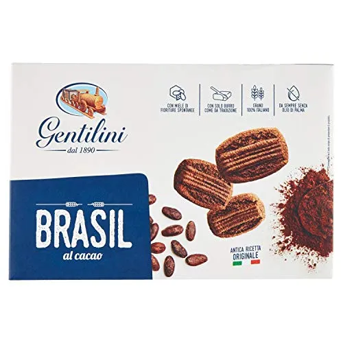 Gentilini Brasil - Biscotti al Cacao con Miele di Nettare di Fiori, 5 x 250 gr