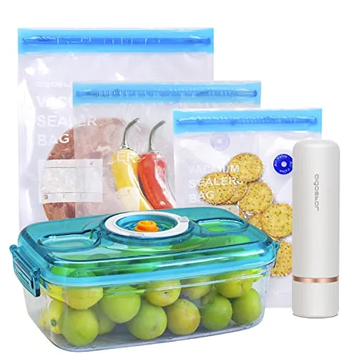 Aigostar Fresh Kit Mini Pompa elettrica sottovuoto per alimenti. Inclusi sacchetti e contenitore sottovuoto. Uso Domestico
