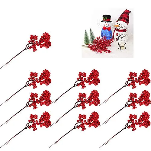 yyuezhi 10 Pezzi di Ramo di Bacche Artificiali Decorazione Rossa delle Bacche di Natale delle Bacche Artificiali Dell'agrifoglio Fiori di Agrifoglio di Bacche di Frutta Decorazioni Natalizie
