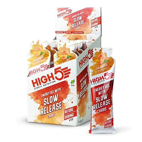 HIGH5 Gel a rilascio lento | Basso Gi Sport Energy Gel | Migliorato con Ocean Minerals | Energia a rilascio lento (arancione, 14 x 62 g)