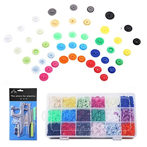 Viesap Bottoni A Pressione, Pinze A Scatto In Metallo+Set 450 Bottoni In Resina T5 In Resina 18 Colori, Bottoni Automatici In Plastica Per Diy Scrapbook Cucito Panno Pannolini Baby Bavaglini Pulsanti.