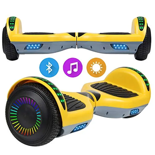 SISGAD Hoverboard con Ruedas de 6.5", Eléctrico Self-Balancing Overboard Self Blance Scooter. 2x300W con LED Luces, Certificados UL2272 (giallo2-bluetooth)