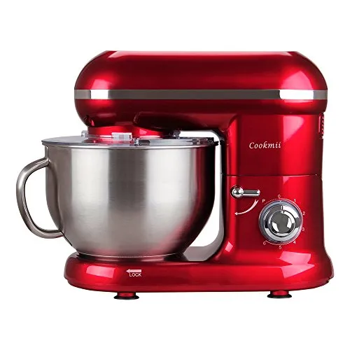 Cookmii Impastatrice Planetaria Professionale, Robot da Cucina Multifunzione Max 1090w Capacità 5.5 Litri, 6 Velocità Con Pulse Multifunzione Mixer (Rosso)