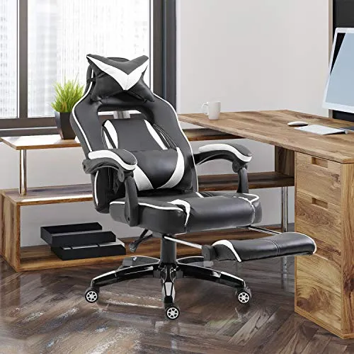 Vinsetto Sedie da ufficio sedie da gaming sedia ergonomica con Rotelle in finta pelle, Bianco e Nero