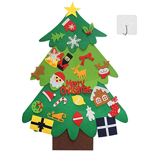 Albero Natale Feltro, Beetest Natale della feltolta di DIY con 26 Ornamenti Corda per Bambini Regali di Natale Decorazione per Appendere la Porta di Natale