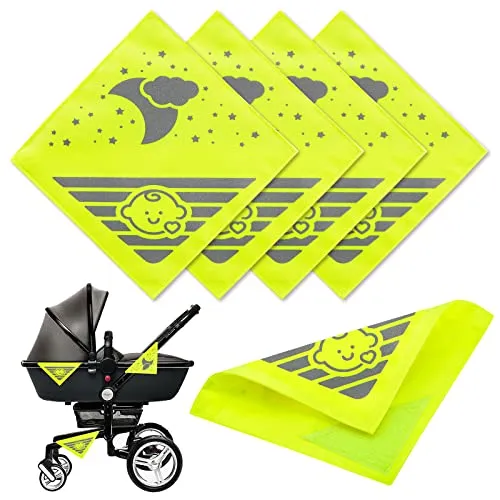 Sealmic 4 Catarifrangenti per Passeggino, Universali, con Chiusura in Velcro, Ideali per Passeggini, Biciclette, Rimorchi e Molto Altro, Simpatici Neonati e Nuvole, Luna, Stelle, Motivo Neon Giallo