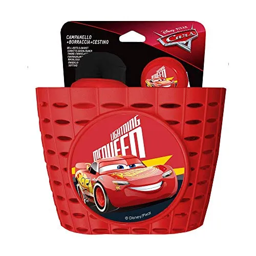 Disney, Set Cestino/Borraccia 380 ml/Campanello Metallo-Il Segreto di Arendelle Cars 3 Accessori per Bicicletta Bambina, Rosso, Universale