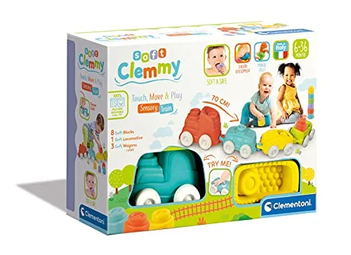 Clementoni Soft Clemmy, Trenino Sensoriale, Playset con Mattoncini Morbidi, Made in Italy, Lavabile, 6 Mesi+, 17424