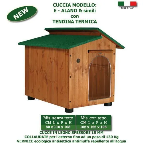 Gstore Cuccia per Cane Cucce in Legno MOD. Alano - Tetto Verde