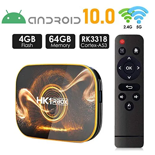 Android 10.0 TV Box 【4GB RAM 64GB ROM】 HK1 Ultra HD 4K Smart TV Box RK3318 Quad Core de 64 bits con Dual-WiFi 2.4G / 5.0G / BT 4.0 / 3D / H.265 / USB 3.0 TV Box Android Media Player